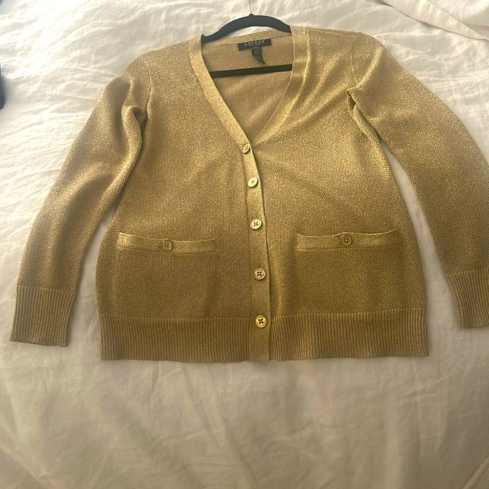 Lauren Ralph Lauren gold knit cardigan PS